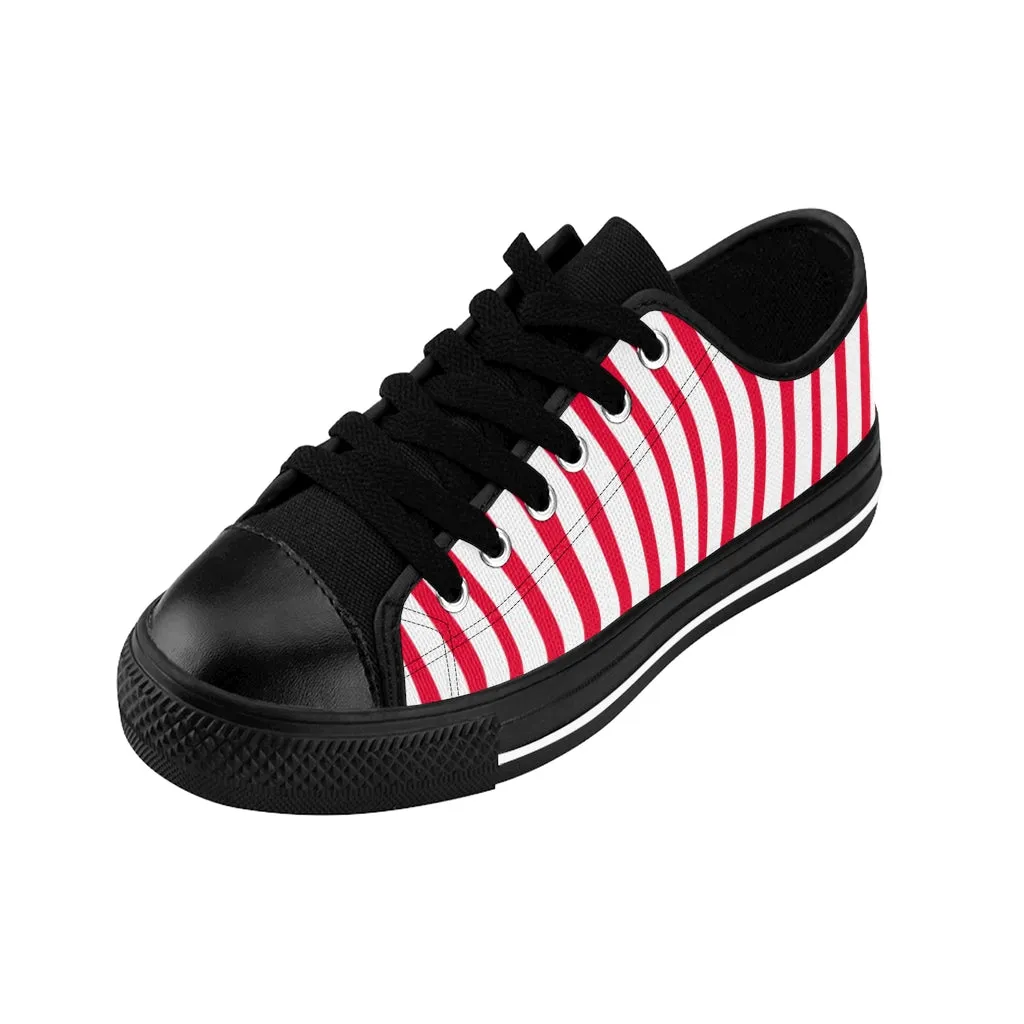 Red White Striped Women's Sneakers, Modern Stripes Tennis Shoes For Ladies (US Size: 6-12)