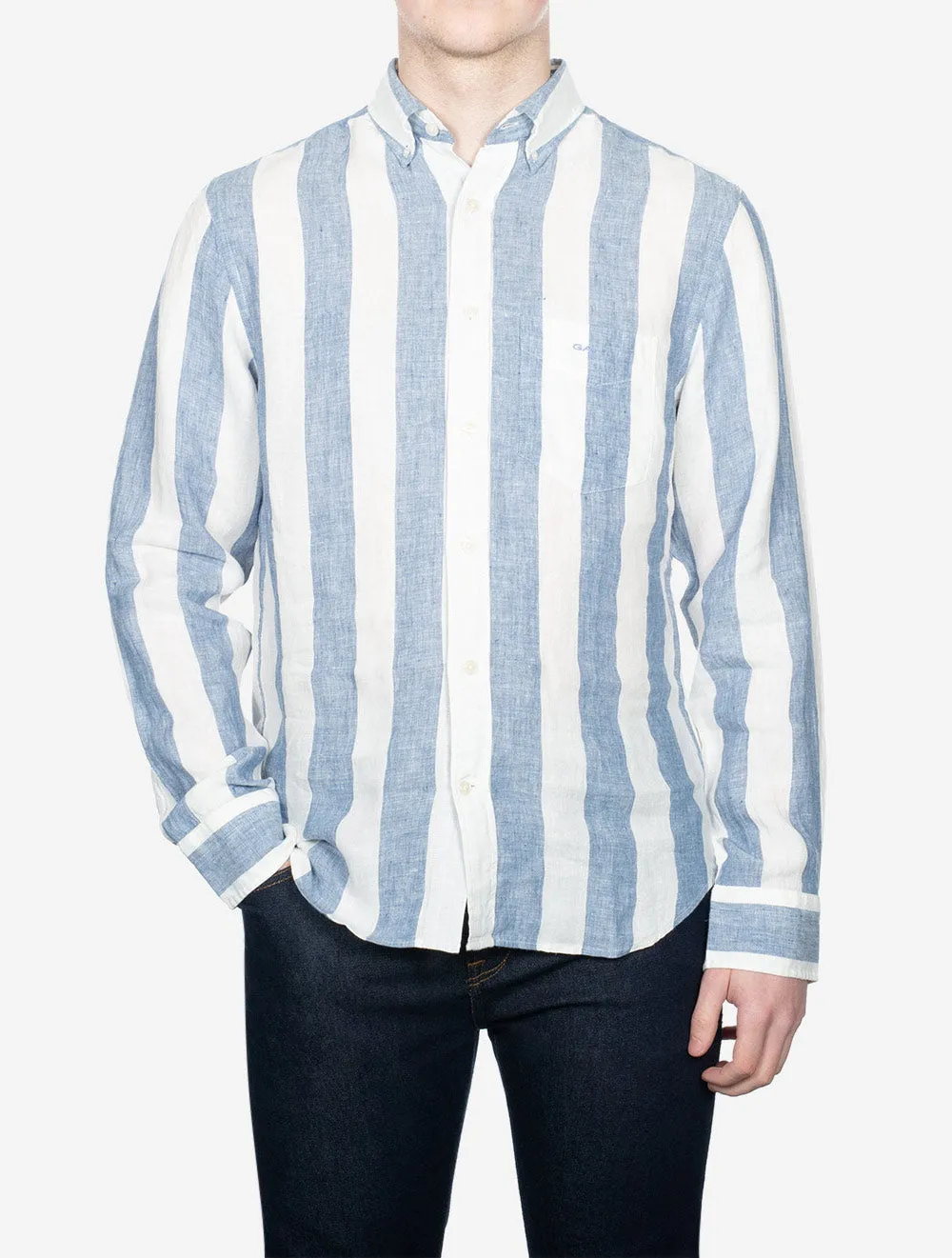 Regular Bold Stripe Linen Shirt Salty Sea