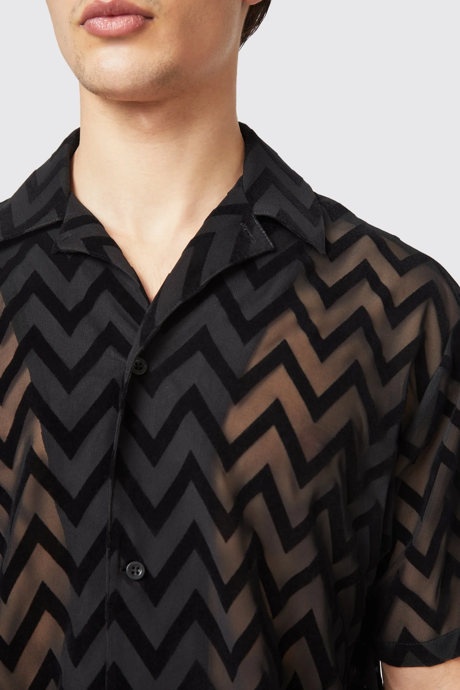 Rowan Slim Fit Black Flocked Mesh Shirt - ARCHIVE