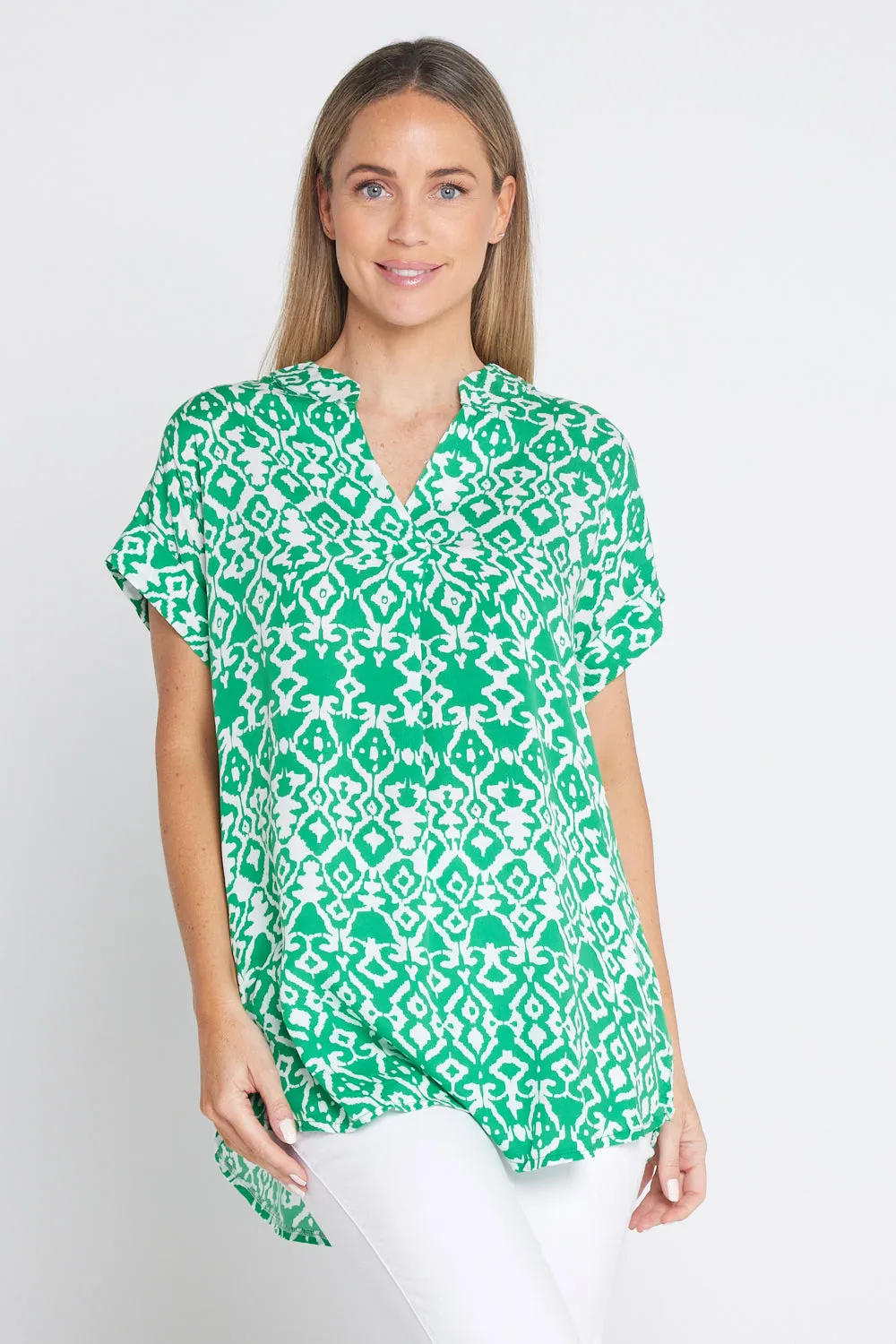 Safiya Top - Emerald Green/White