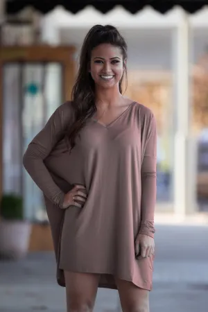 SALE-The Perfect Piko V-Neck Tunic Top-Mocha