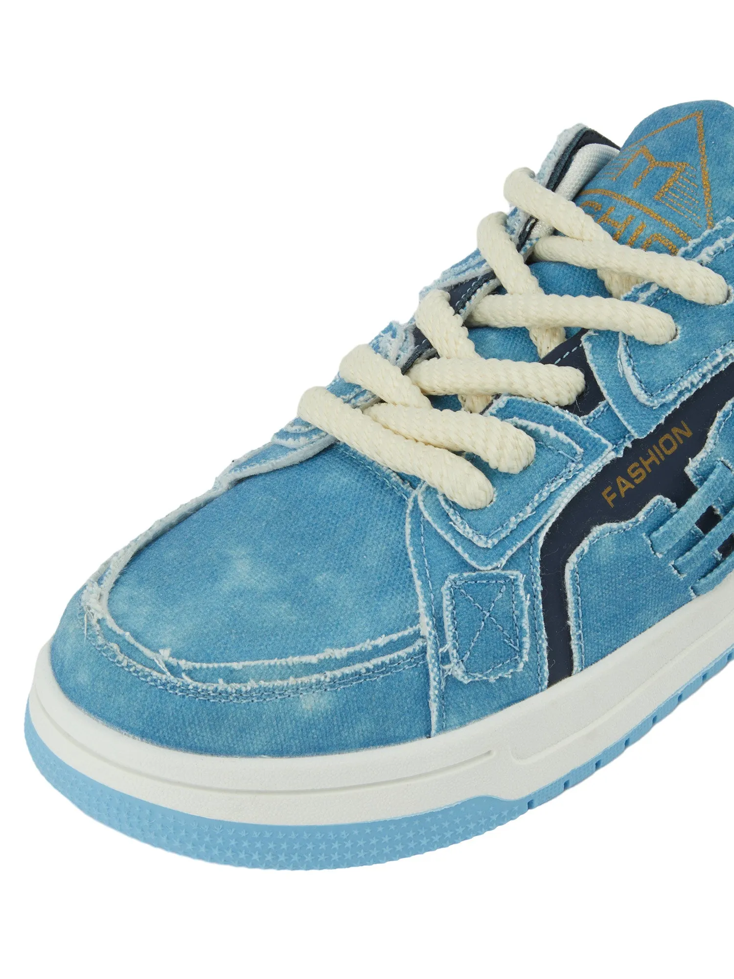 Shredded Denim Patchwork Sneakers