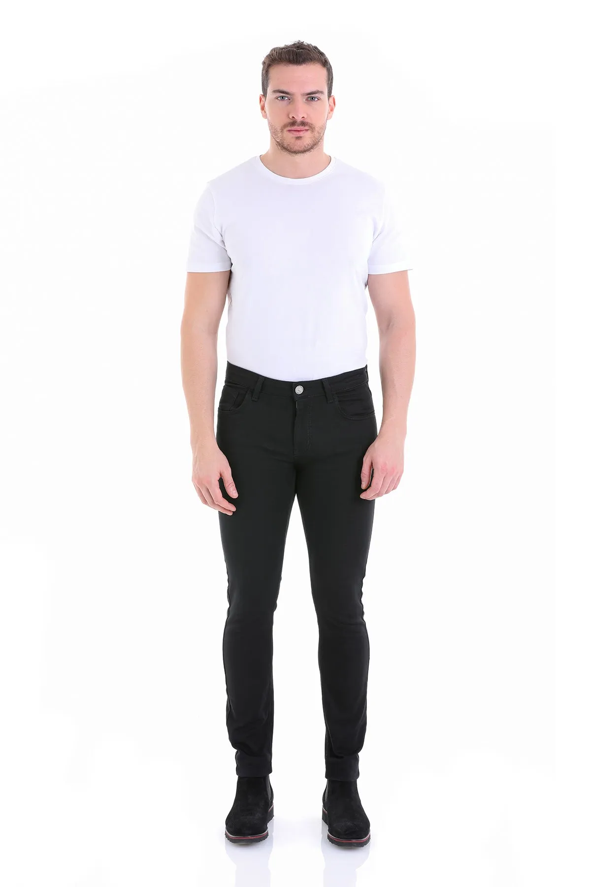 Slim Fit Black Cotton 5 Pocket Low Waist Casual Pants