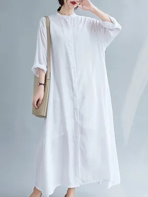 Solid Round-Neck Shirts Long Dress