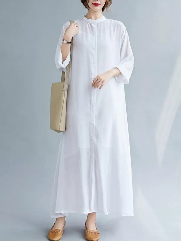 Solid Round-Neck Shirts Long Dress