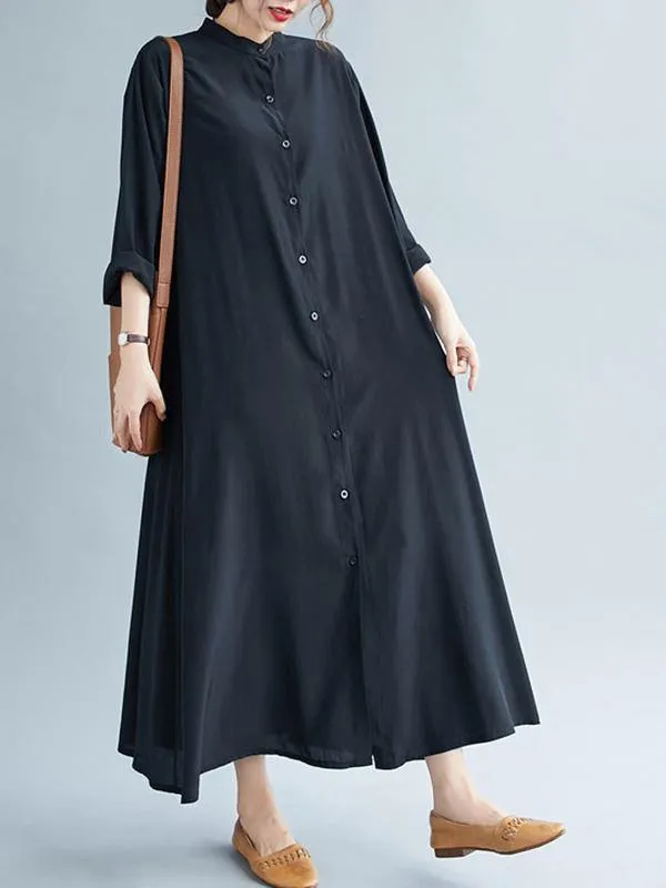 Solid Round-Neck Shirts Long Dress