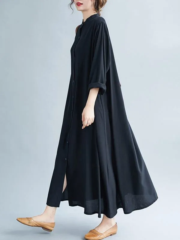 Solid Round-Neck Shirts Long Dress