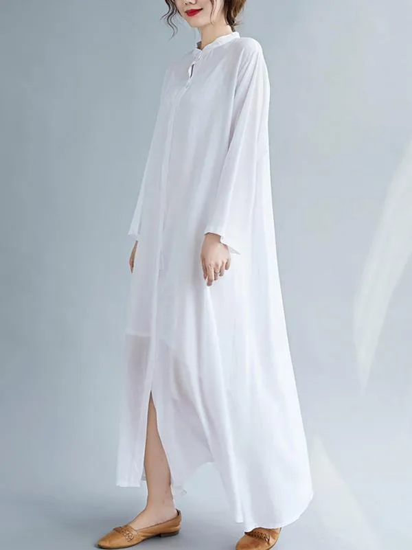 Solid Round-Neck Shirts Long Dress