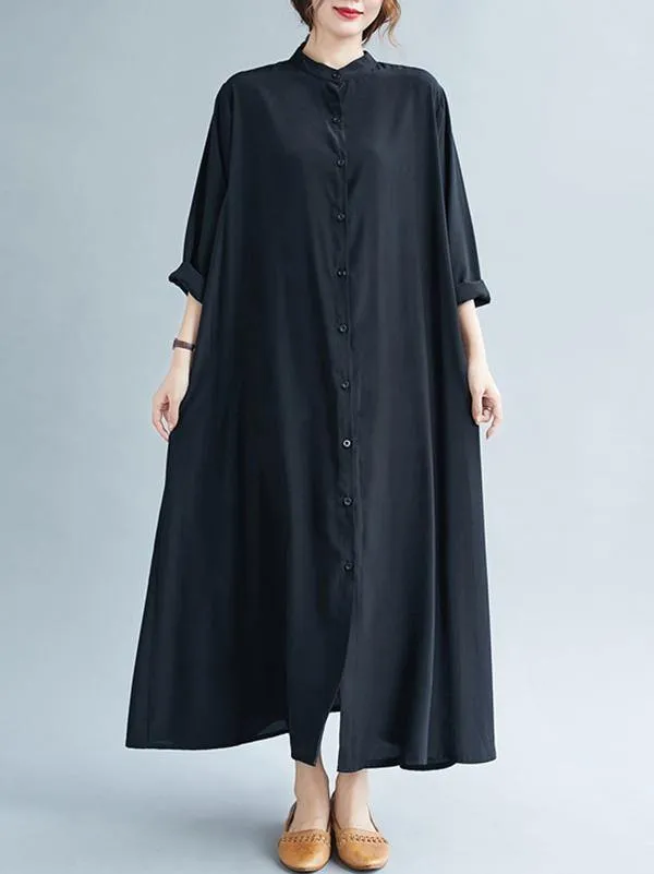 Solid Round-Neck Shirts Long Dress