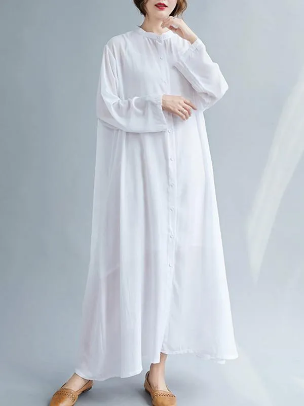 Solid Round-Neck Shirts Long Dress