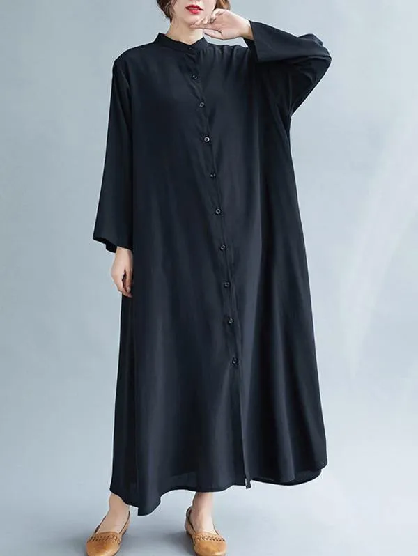 Solid Round-Neck Shirts Long Dress