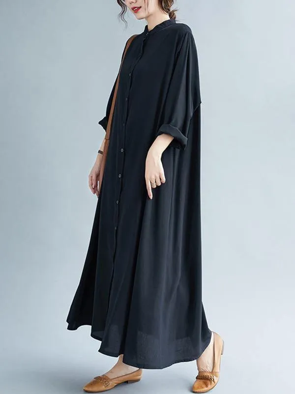 Solid Round-Neck Shirts Long Dress