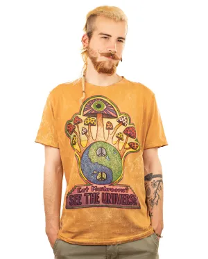 Stonewash Eat Mushrooms See The Universe Cotton T-shirt Yellow