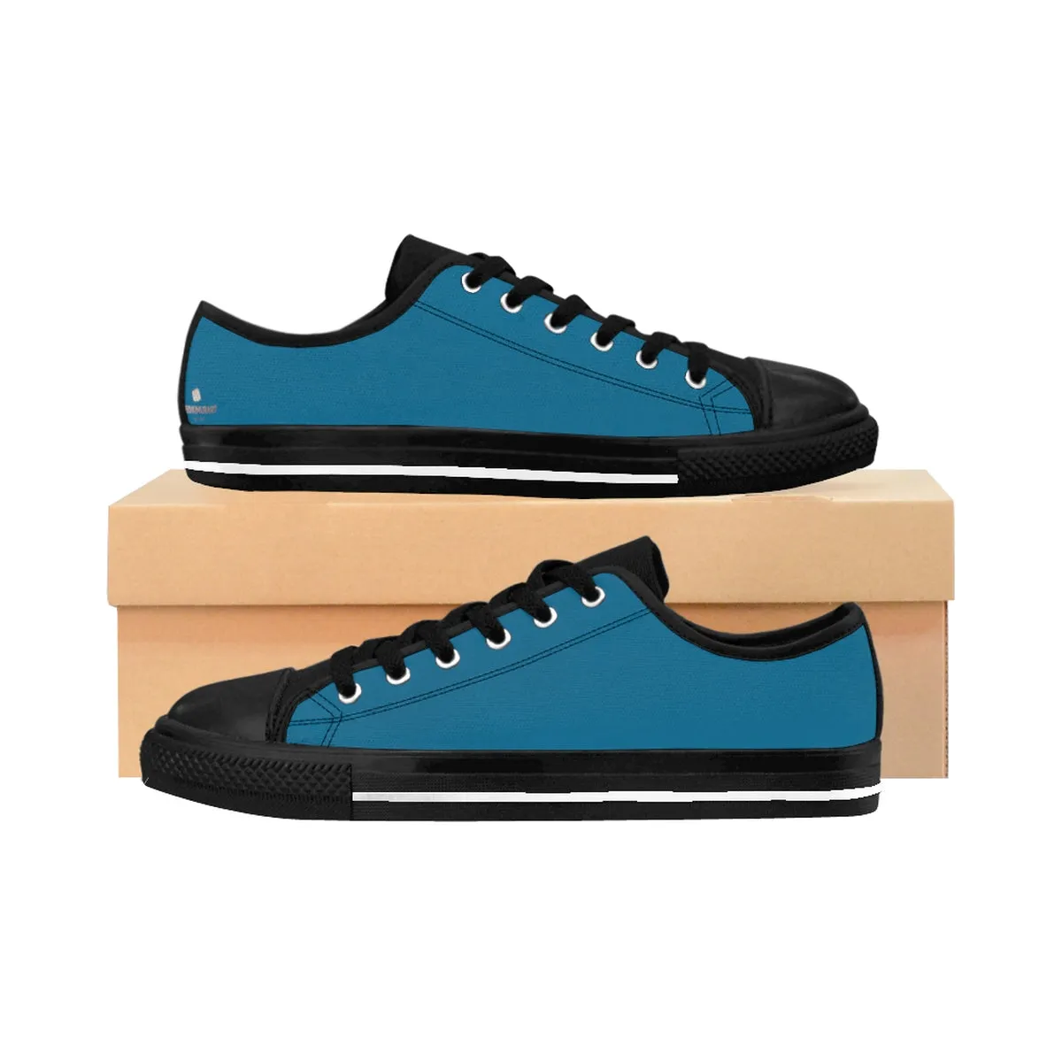 Teal Blue Ladies Low Tops, Solid Color Low Top Women's Fashion Sneakers (US Size: 6-12)