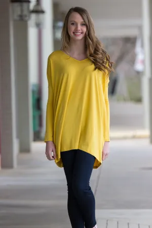 The Perfect Piko V-Neck Tunic Top-Mustard