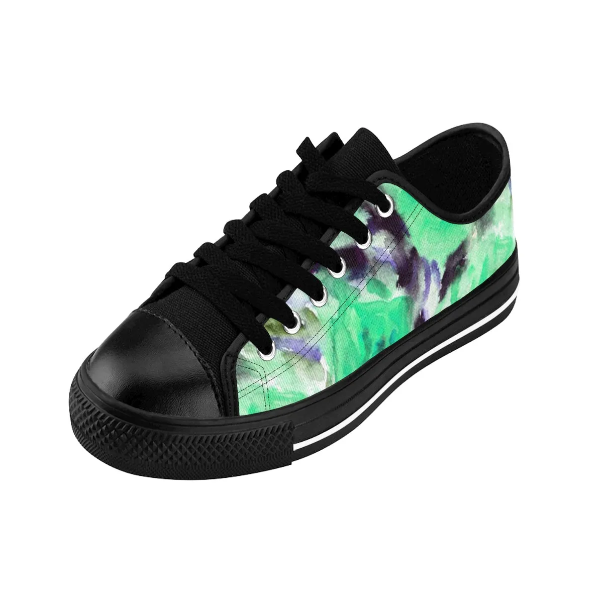 Turquoise Floral Ladies Sneakers, Blue Rose Designer Low Top Women's Shoes (US Size 6-12)