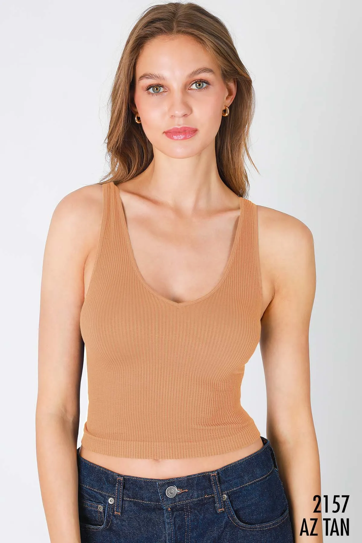 V Neck Ribbed Crop Top (Nikibiki)