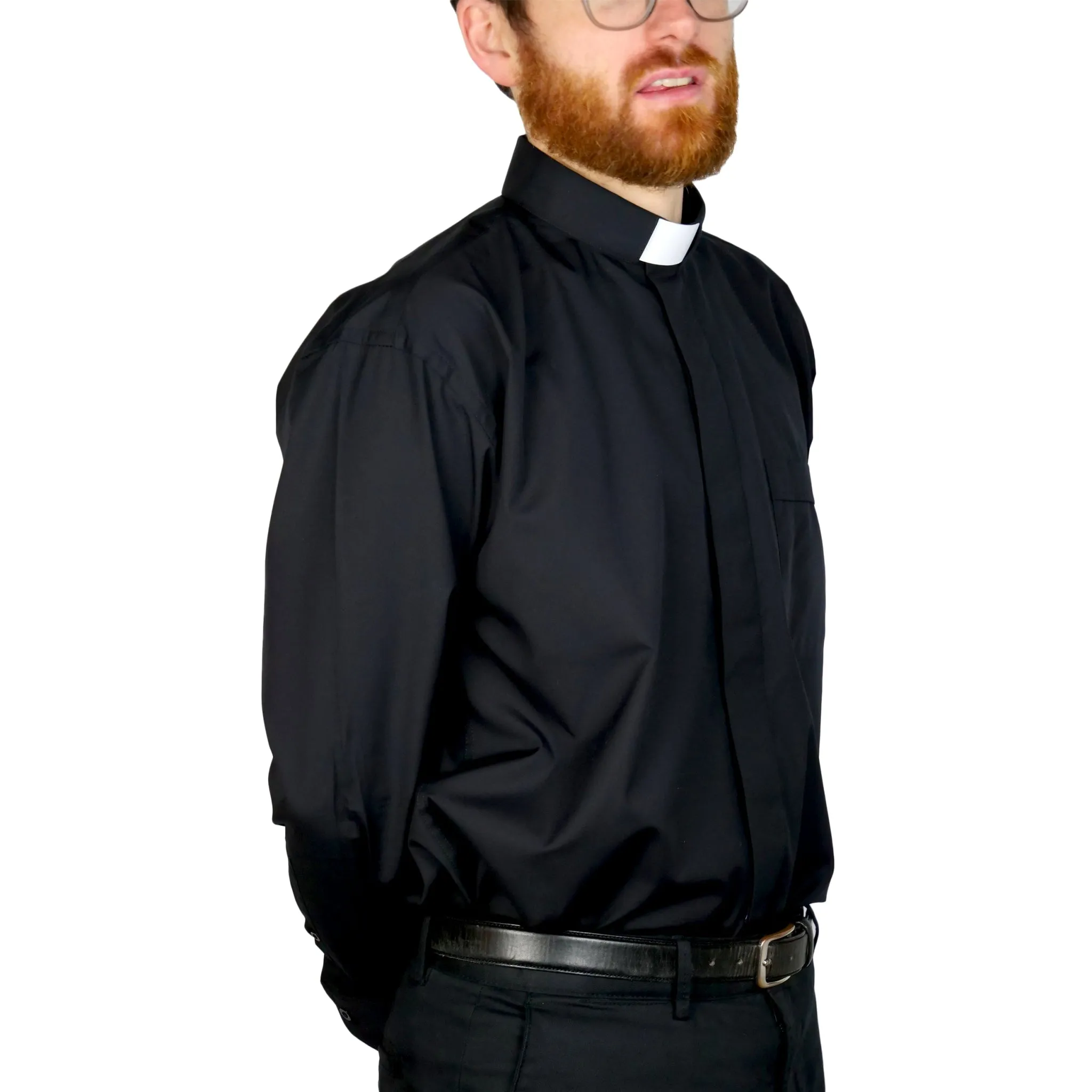 Watts' Men's Tunnel Collar Clergy Shirt - Black