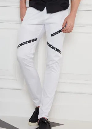 White Leather Eyelet Stretchy Pants