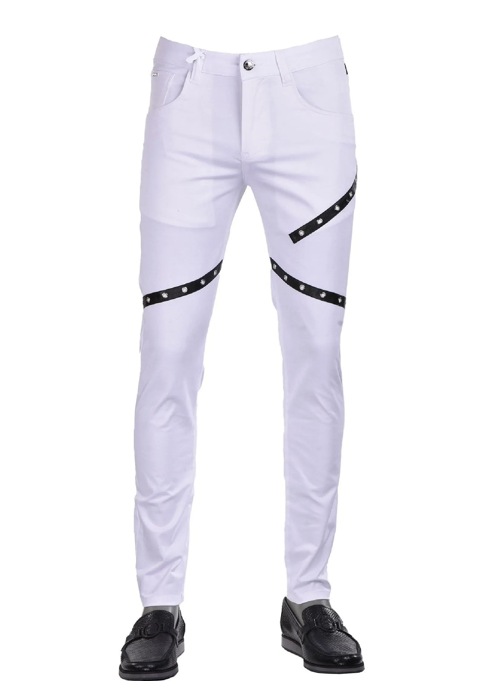 White Leather Eyelet Stretchy Pants