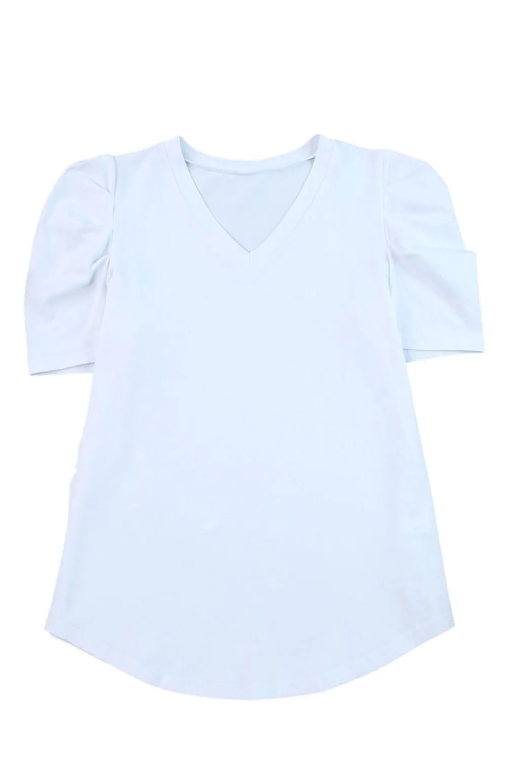 Women's Summer Casual Shirts Puff Sleeve V Neck T-Shirt