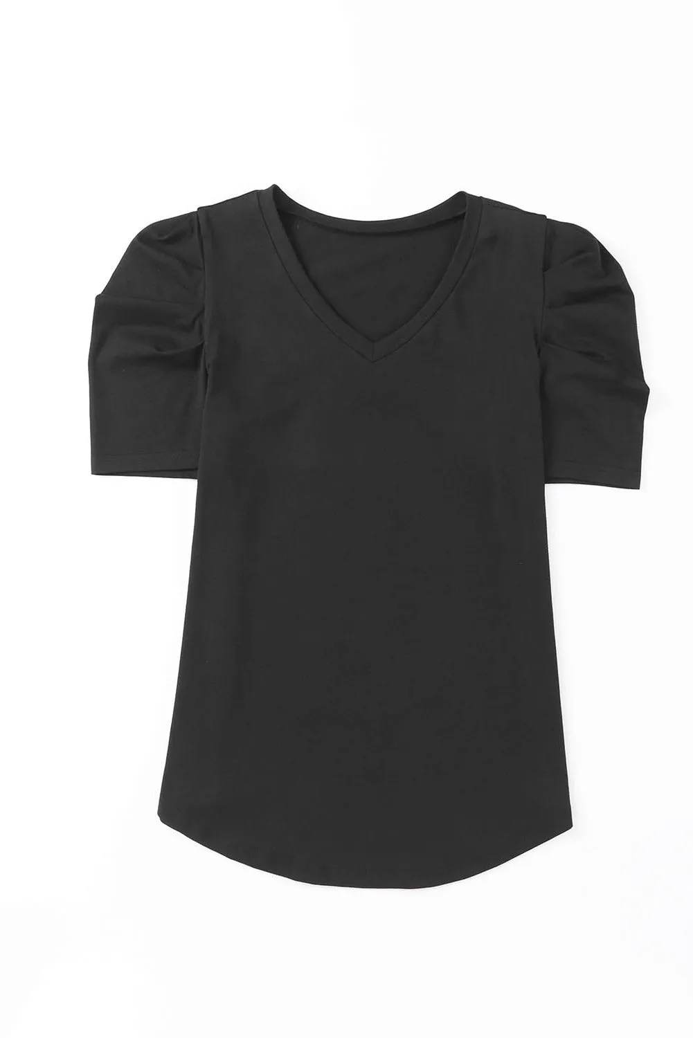 Women's Summer Casual Shirts Puff Sleeve V Neck T-Shirt