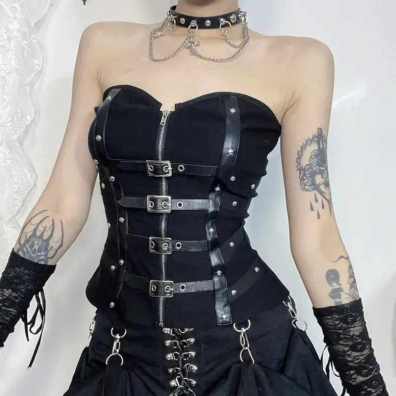 Y2K Sexy Corset Strapless Black Gothic Harajuku Punk Hip Hop Aesthetic Dance Crop Top