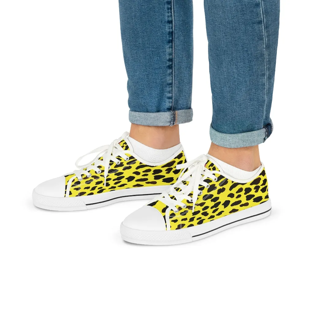 Yellow Leopard Print Men's Shoes, Best Animal Print Men's Low Top Sneakers  (US Size: 5-14)