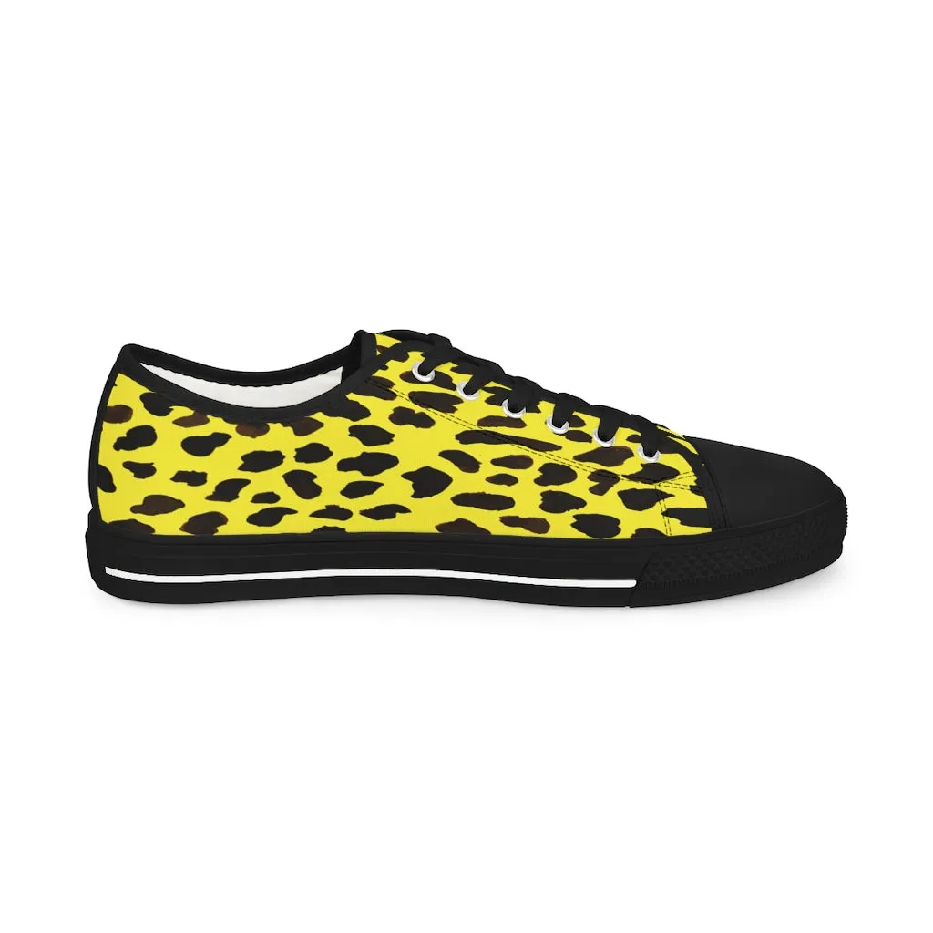 Yellow Leopard Print Men's Shoes, Best Animal Print Men's Low Top Sneakers  (US Size: 5-14)