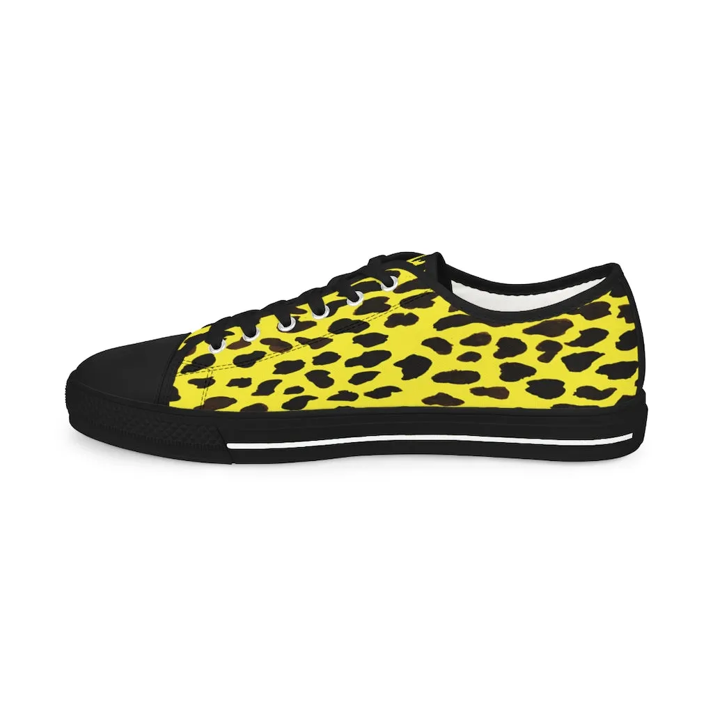 Yellow Leopard Print Men's Shoes, Best Animal Print Men's Low Top Sneakers  (US Size: 5-14)